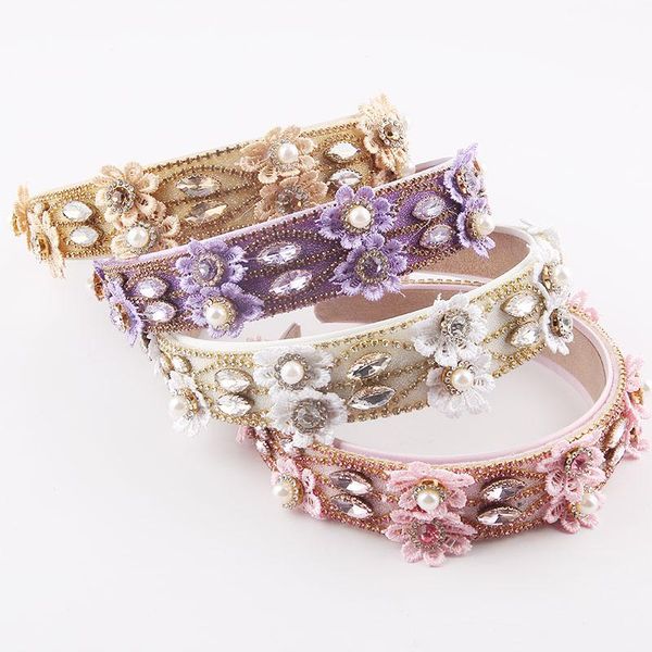 

hair clips & barrettes colorful lace pearl headband style rhinestone flower inlaid personality accessories 884, Golden;silver