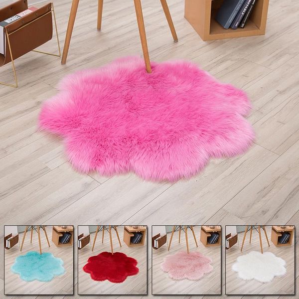

1pcs anti-skid soft faux fur wool carpet indoor sheepskin rug modern flower shape mat multi colors living room 30x3cm carpets