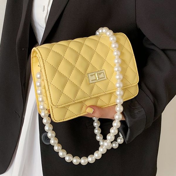 

net red small square women's 2021 spring korean fashion one shoulder messenger diamond lattice embroidered pearl bag