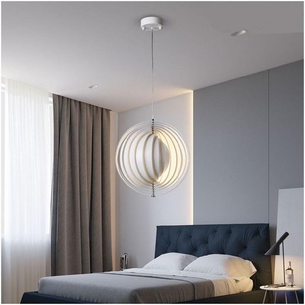 

nordic designer revolving moon long-line chandelier for living room bedroom dining lighting study bar circle pendant lamps