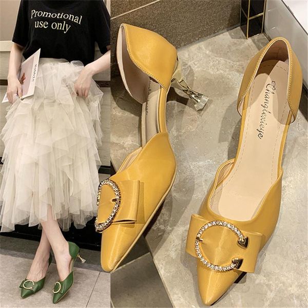 

dress shoes net red with the female high heels 2021 spring and autumn fashion pointed metal buckle women's fine a sin, Black