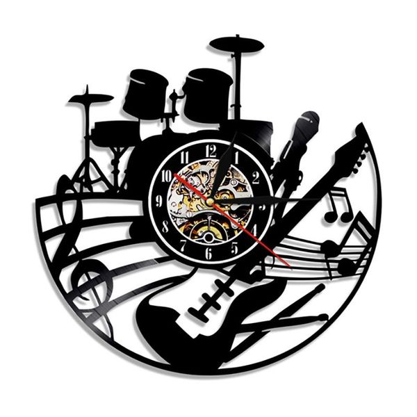 

wall clocks vintage music theme led lighting drums guitar record clock modern home decorative gift for lover