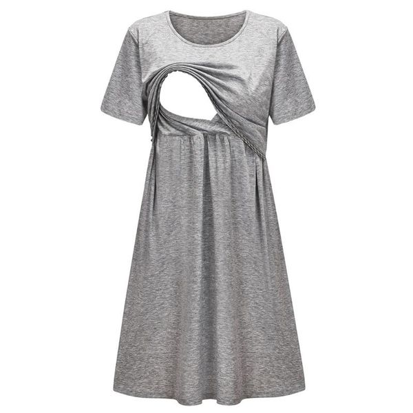 

maternity dresses summer pregnant solid color comfortable dress women short sleeve nursing for breastfeeding plus size dress#1, White