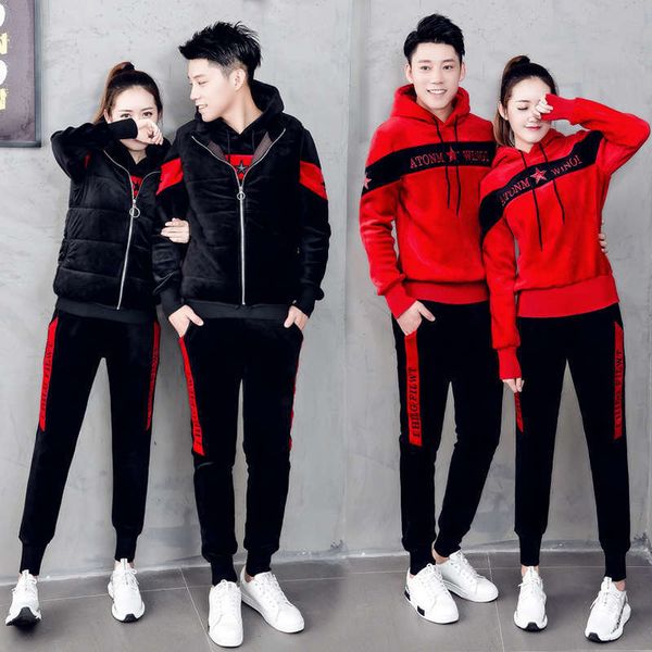 

women's tracksuits autumn winter lovers sports suit men and women plush thickened casual sweater set of two or three pieces 8ojm, Gray