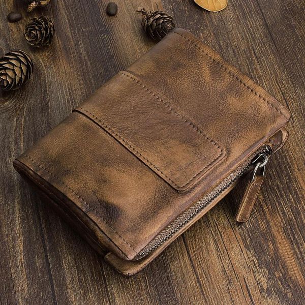 

men's leather wallet, short vertical luxury card holder purse, White