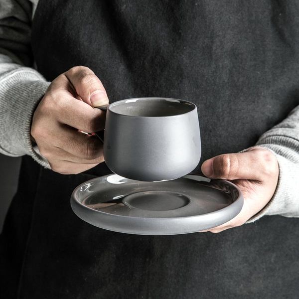 

cups & saucers european style nordic ceramic matte grey coffee mug set