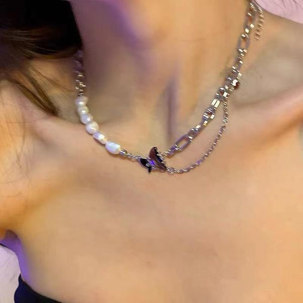 

pendant necklaces fashion pearl choker necklace for women girl cute chain butterfly korean party jewelry 2021 collar, Silver
