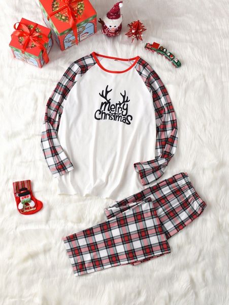 

men 1pc christmas print tee & 1pc tartan pants e9eu#, Gray