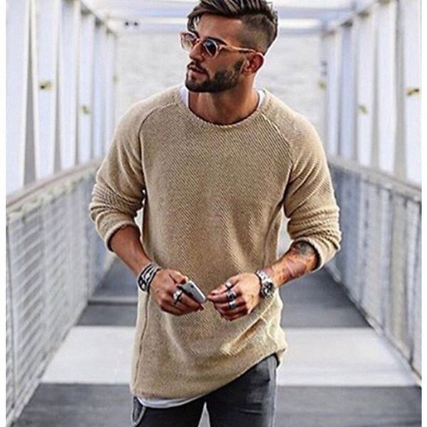 

men's pullover solid colored sweaters long sleeve raglan sleeves regular sweater cardigans crew neck black light brown green k4uk#, White;black
