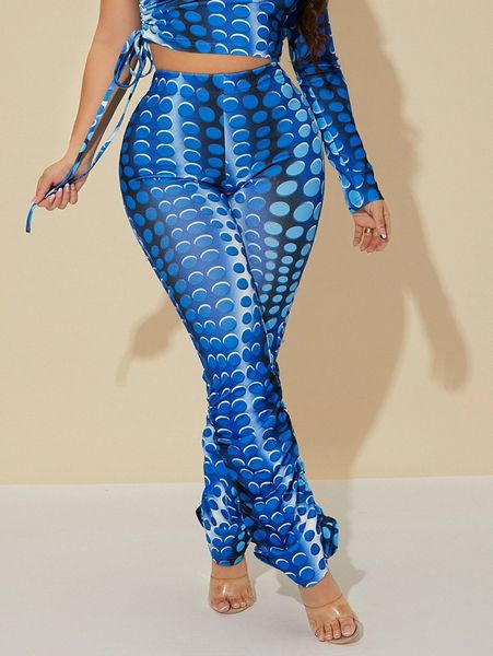 

sxy all over print high waist ruched side pants x4r6#, Black;white