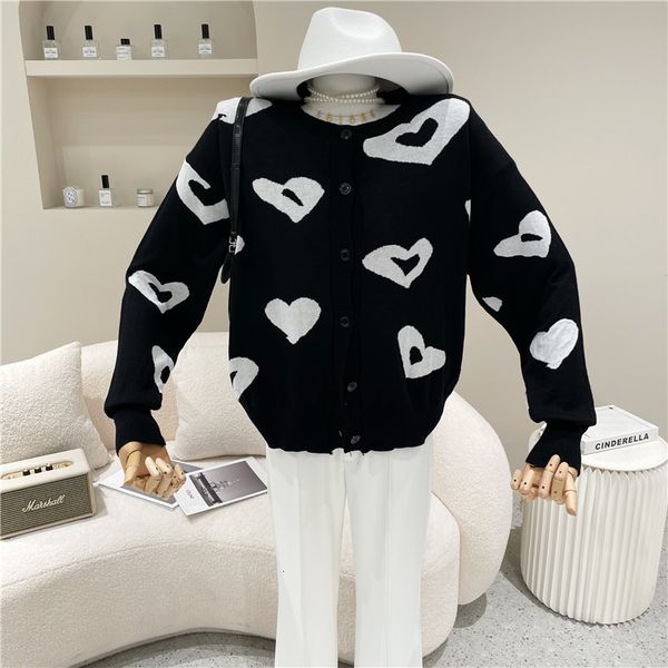 

jacket spring summer 2021 niche design female fashion released black white love button mesh cardigan sweater, Black;brown