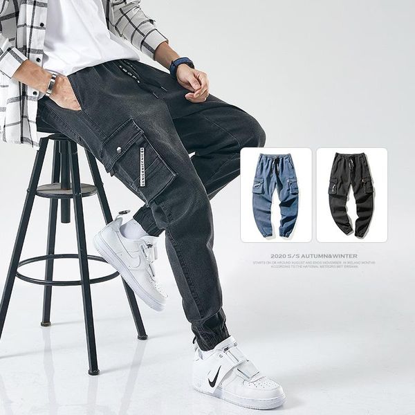 

men's jeans oversized jeans. fatten up the hem and loose capris. black blue 801b-n091