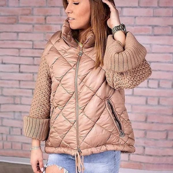 

women's down & parkas quinn fashion zipper patchwork women elegant stand collar coats pockets casual cotton jackets ladies, Black
