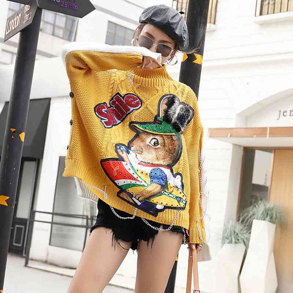 

thailand tide marks woman's sweater from the cartoon sequins lazy downwind chic outdoors wear nightgown autumn, White;black