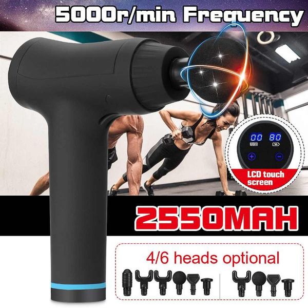 

massage gun 6 heads therapy guns gear 5000r/min muscle massager lcd display hammering style relax deep tissue 2550mah battery