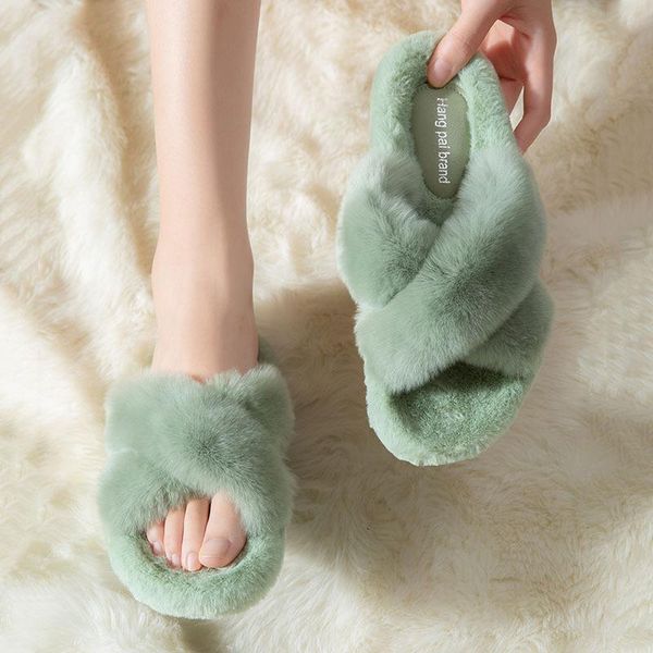 

fashion winter cotton slippers women plush lined lovely style breathable anti-slip home white green warm shoes indoor, Black