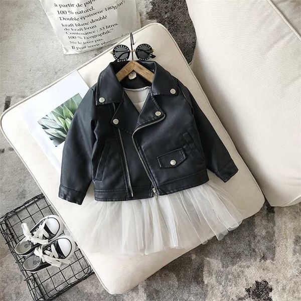 Mode Baby Junge Mädchen PU Lederjacke Frühling Herbst Kleinkind Kinder Mantel Casual Chaqueta Outwear Kleidung Schwarz 1-7Y 211011