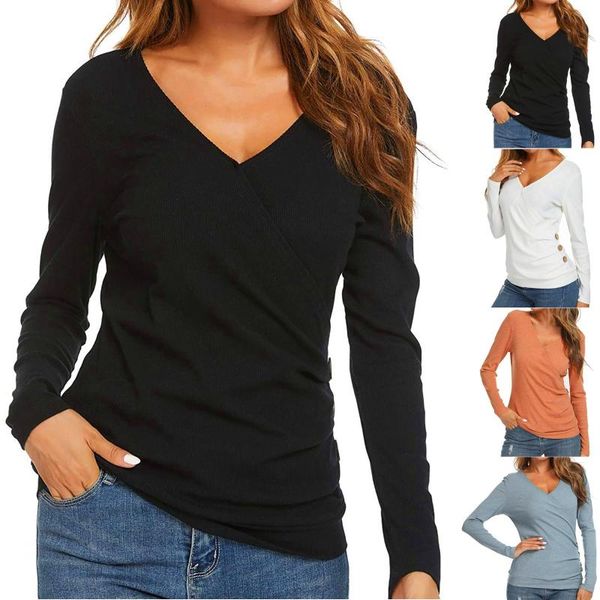 

autumn winter womens solid color streetwear v-neck long sleeve shirt casual loose temperament basic blouse wholesale women's blouses &, White