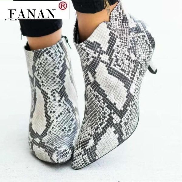 

women's ankle boots leopard women pointed toe ladies chunky high heel female shoes woman footwear plus size 35-43 snake, Black