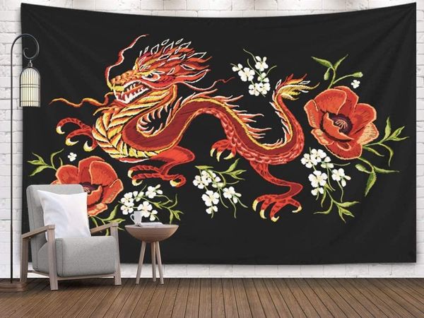 

tapestries home decor tapestry embroidery colorful floral pattern chinese japanese dragon