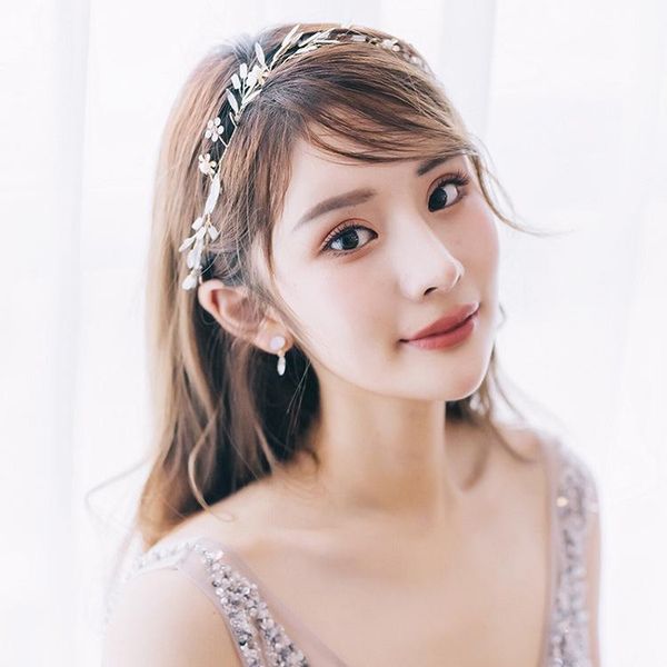 

headpieces korean white handmade crystal headdress bridesmaid bride wedding wreath hair accessory pearl head flower headband, Silver