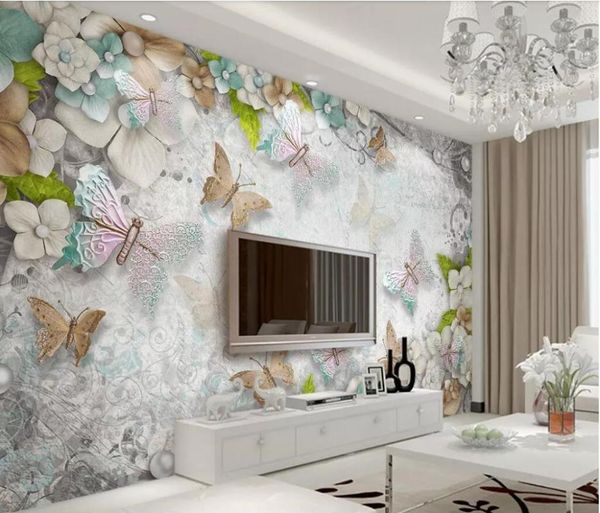 

wallpapers cjsir custom po wallpaper wall murals stickers 3d gorgeous mediterranean butterfly flowers pearl tv decor