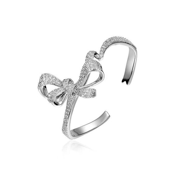 

bangle luxury inlaid with small zircon geometry bowknot opening bracelet irregular fashion silver jewelry for women party birthday gift, Black