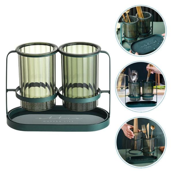 

chopsticks 1pc storage holder home drain rack box (dark green)