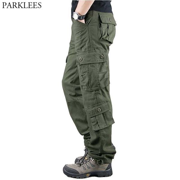 

men's army tactical outdoor cargo pants multi pocket military camo combat work pants hiking trekking safari trousers 210522, Black