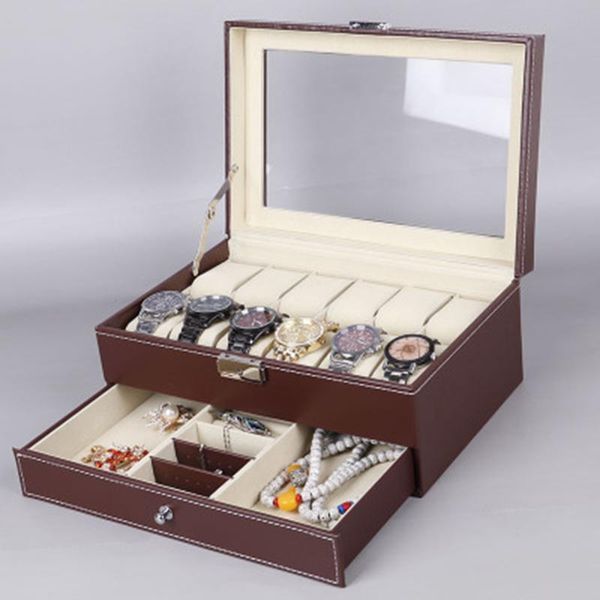 

watch boxes & cases 12 grids luxury fashion black/brown color leather men box with jewelry holder, Black;blue