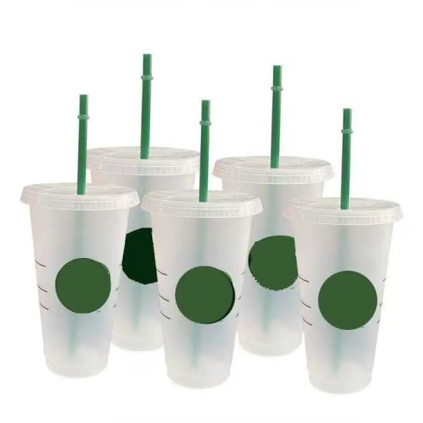 

starbucks 24oz/710ml plastic tumbler reusable clear drinking flat bottom cup pillar shape lid straw