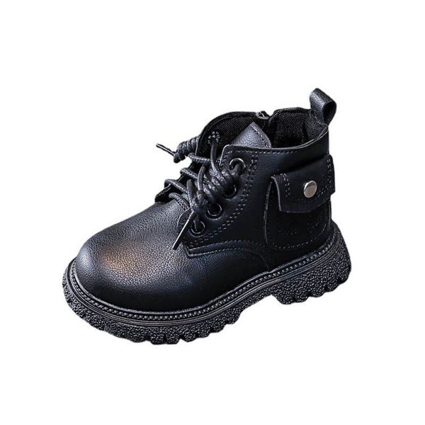 

kids boots baby shoes childrens footwear boys girls short shoe autumn winter leather vintage toddler wear b8972, Black;grey