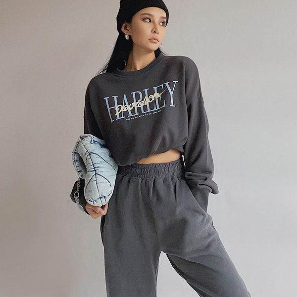 

women's hoodies & sweatshirts europe fashion women organic cotton letters printed drawstring lounge sweatshirt o neck girl female, Black