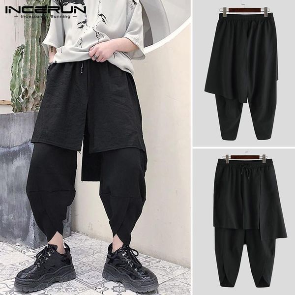 

men's pants incerun 2021 men casual loose punk pantalones hombre streetwear harem solid joggers elastic waist irregular trousers, Black