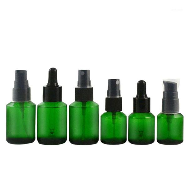 

storage bottles & jars 20pcs clear green glass atomizer perfume spray vial slope shoulder black lotion pump essential oil dropper 15ml 30ml