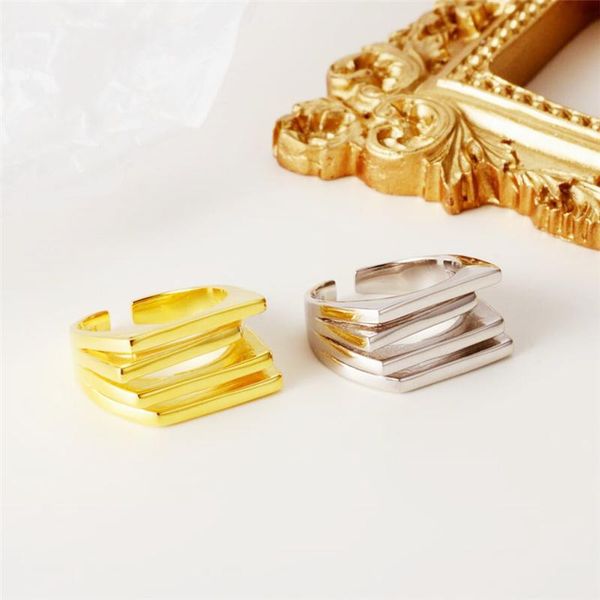 

cluster rings sole memory multi-layer geometric shiny cool 925 sterling silver female resizable opening sri979, Golden;silver