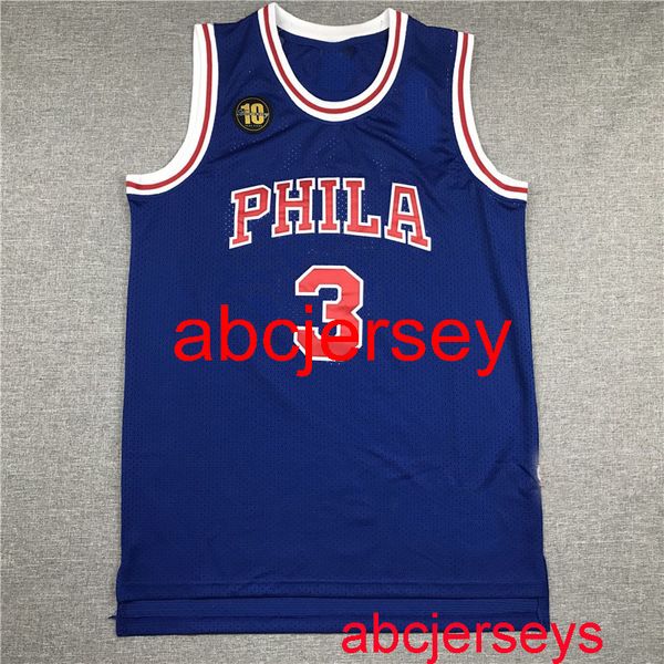 

men's 3# iverson 10th anniversary blue basketball jersey s- vest, Black