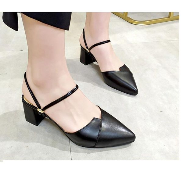 

dress shoes high heels woman autumn spring slip on square women flock slingback solid point toe sandals female pumps, Black