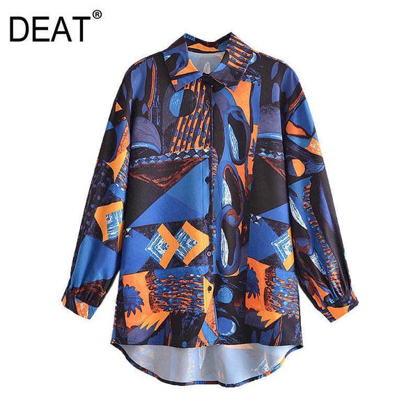 

[deat] spring fashion single-breasted printing long sleeve turn-down collar loose casual shirt women 13c611 210527, White