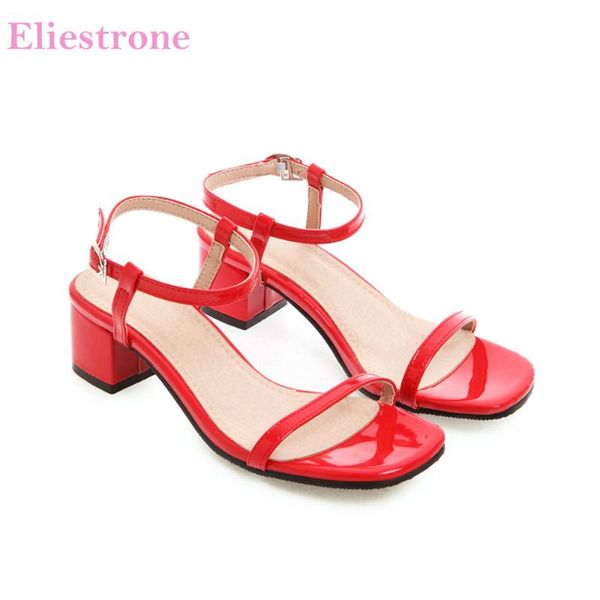 

brand sweet red beige women sandals med square heels lady slingback shoes wh940 plus big small size 3  30 46 48 52, Black