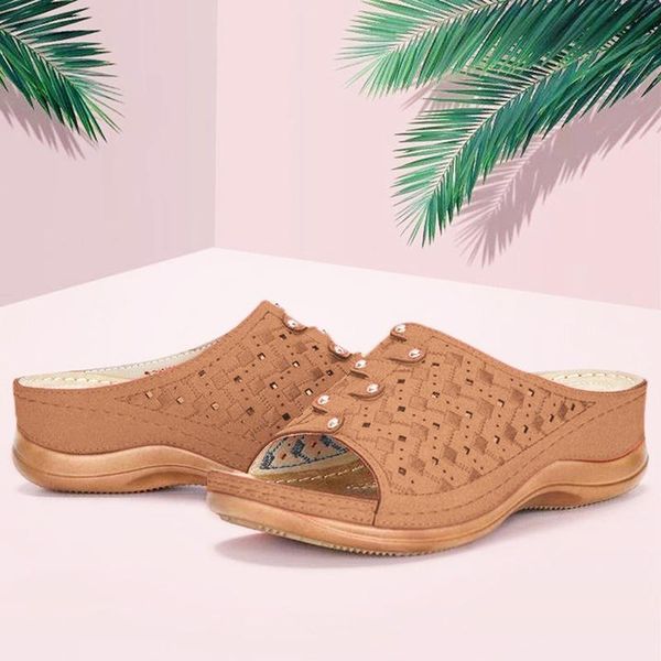 

summer women wedge sandals ladies mesh breathable low heel beach shoe sandal retro open toe casual slippers, Black