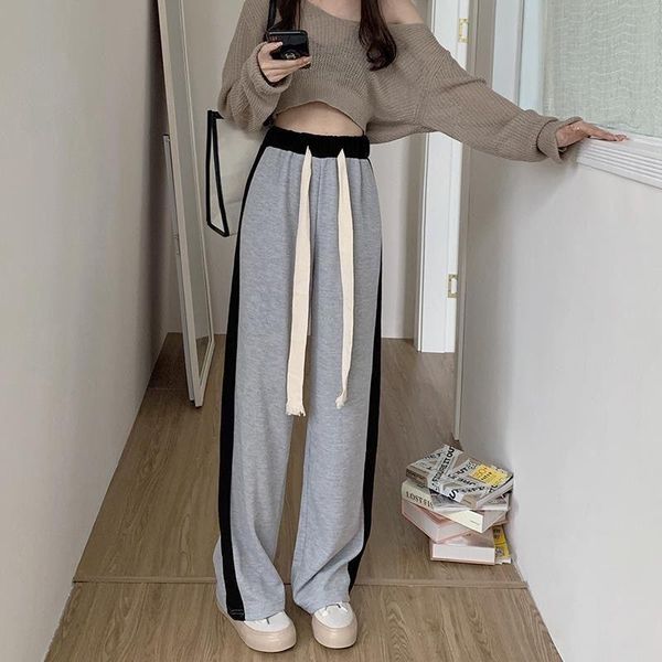 

running pants women's cotton sports autumn winter loose sweatpants thin high waist casual straight wide leg trousers, Black;blue