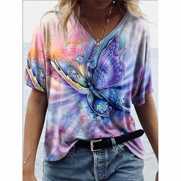 

women's butterfly t shirt butterfly v neck basic rainbow / 3d print k42i#, White