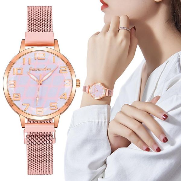 

wristwatches women watch 2021 luxury personality design wrist ladies simple big numbers stainless steel clock zegarek damski, Slivery;brown