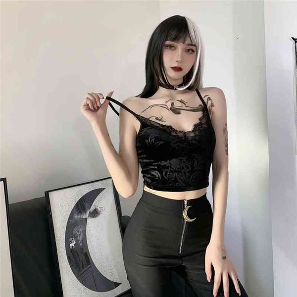 

summer gothic black lace women tanks trim casual floral embroidery v neck sleeveless crop nightclub streetwear, White