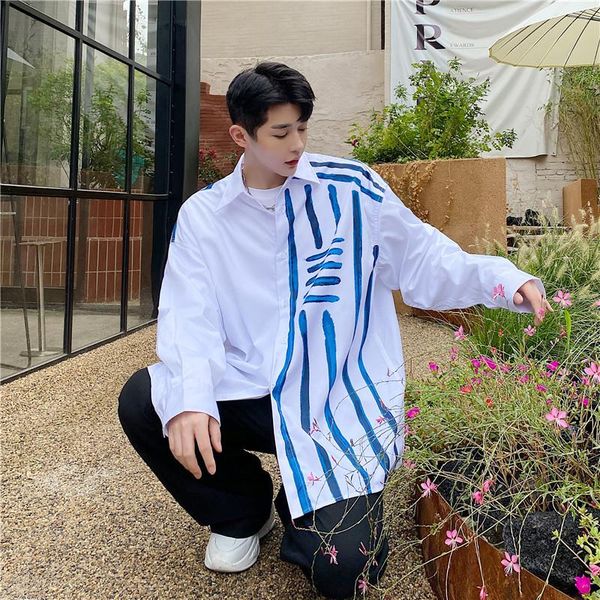 

men's casual shirts long sleeve shirt spring and autumn korean print design fashion urban youth leisure loose large, White;black