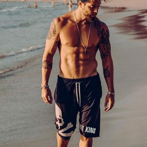 

men's shorts fitness casual 5 points men fashion loose beach pants breathable quick-drying personality skull printing, White;black