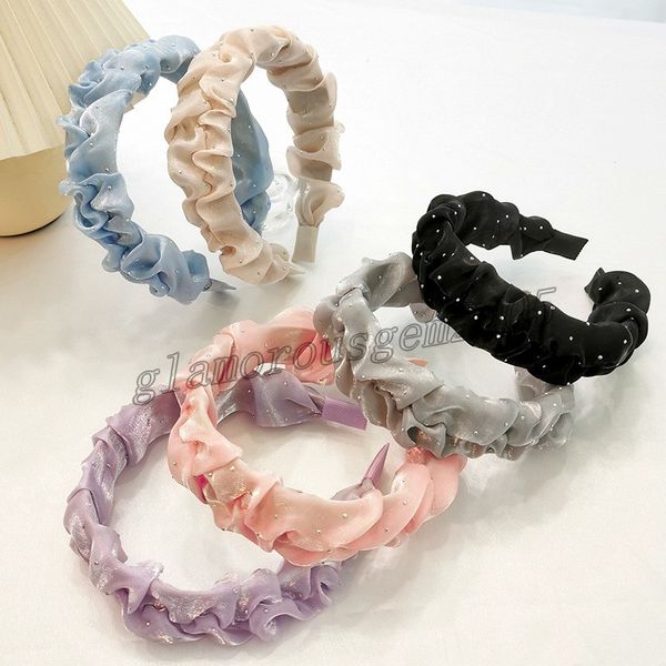 

2021 bright silk cloth rhinestone fold headbands bezel hairband women clips hair accessories headband opaska do wlosow bandeau diademas, Silver