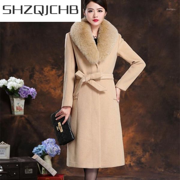 

winter coat female autumn clothes korean elegant ladies wool real fur collar slim long woolen jacket lw1507 women's & blends, Black