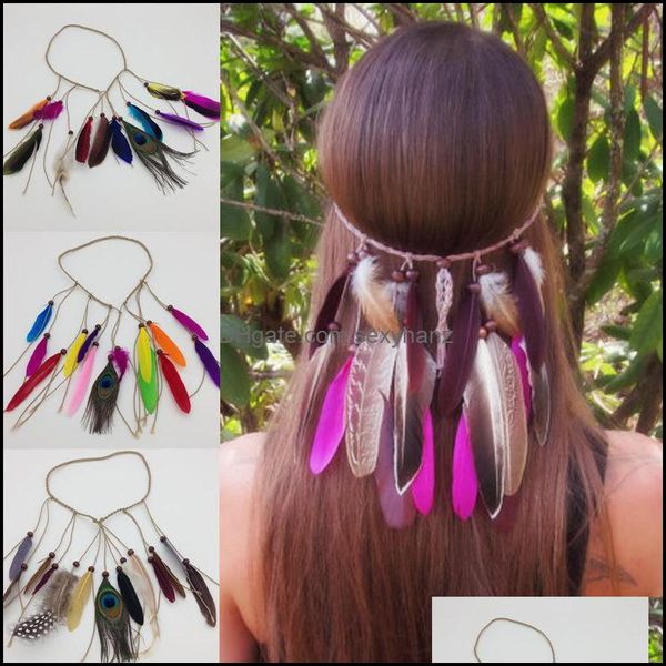 Schmuck Pfauenfeder Stirnband Festival Boho Haarband Kopfschmuck Aessory Farbe Zufällige Haarspangen Haarspangen Drop Lieferung 2021 6Xsu9